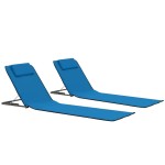 vidaXL Saltele plajă pliabile 2 buc, albastru, oțel și material textil vidaXL Saltele plajă pliabile 2 buc, albastru, oțel și material textil
