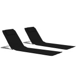 vidaXL Saltele plajă pliabile, 2 buc., negru, oțel și țesătură vidaXL Saltele plajă pliabile, 2 buc., negru, oțel și țesătură