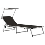 vidaXL Șezlong pliabil cu acoperiș, negru, aluminiu și textilenă vidaXL Șezlong pliabil cu acoperiș, negru, aluminiu și textilenă