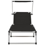 vidaXL Șezlong pliabil cu acoperiș, negru, aluminiu și textilenă vidaXL Șezlong pliabil cu acoperiș, negru, aluminiu și textilenă