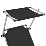 vidaXL Șezlong pliabil cu acoperiș, negru, aluminiu și textilenă vidaXL Șezlong pliabil cu acoperiș, negru, aluminiu și textilenă