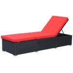 vidaXL Șezlong de plajă cu pernă, negru, poliratan vidaXL Șezlong de plajă cu pernă, negru, poliratan