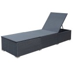 vidaXL Șezlong de plajă cu pernă, negru, poliratan vidaXL Șezlong de plajă cu pernă, negru, poliratan
