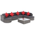vidaXL Set mobilier de grădină cu perne, 8 piese, gri, poliratan vidaXL Set mobilier de grădină cu perne, 8 piese, gri, poliratan