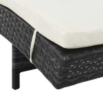 vidaXL Șezlong de plajă cu roți și pernă, negru, poliratan vidaXL Șezlong de plajă cu roți și pernă, negru, poliratan