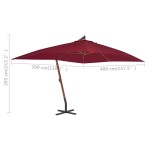 vidaXL Umbrelă consolă de grădină cu stâlp din lemn, bordo, 400x300 cm