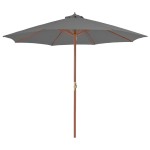 vidaXL Umbrelă de soare de exterior, stâlp din lemn, 300 cm, antracit