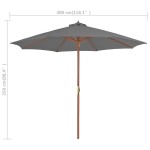 vidaXL Umbrelă de soare de exterior, stâlp din lemn, 300 cm, antracit