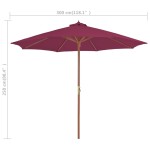 vidaXL Umbrelă de soare exterior, stâlp din lemn, 300 cm, roșu bordo vidaXL Umbrelă de soare exterior, stâlp din lemn, 300 cm, roșu bordo