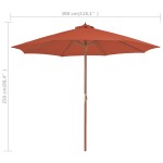 vidaXL Umbrelă de exterior cu stâlp din lemn, 300 cm, teracotă