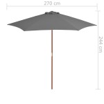 vidaXL Umbrelă de soare de exterior, stâlp din lemn, antracit, 270 cm vidaXL Umbrelă de soare de exterior, stâlp din lemn, antracit, 270 cm