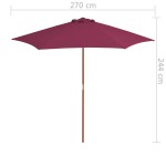 vidaXL Umbrelă de soare de exterior, stâlp lemn, roșu bordo, 270 cm vidaXL Umbrelă de soare de exterior, stâlp lemn, roșu bordo, 270 cm