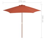 vidaXL Umbrelă de soare de exterior, stâlp din lemn, cărămiziu, 270 cm