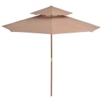 vidaXL Umbrelă de soare dublă, stâlp din lemn, 270 cm, gri taupe