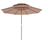 vidaXL Umbrelă de soare dublă, stâlp din lemn, 270 cm, gri taupe