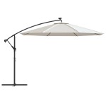 vidaXL Umbrelă în consolă cu LED-uri și stâlp metalic, nisipiu, 350 cm