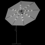 vidaXL Umbrelă în consolă cu LED-uri și stâlp metalic, nisipiu, 350 cm