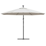 vidaXL Umbrelă în consolă cu LED-uri și stâlp metalic, nisipiu, 350 cm