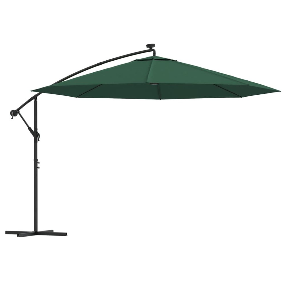 vidaXL Umbrelă în consolă cu LED-uri și stâlp metalic, verde, 350 cm