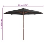 vidaXL Umbrelă de soare de exterior, stâlp din lemn, antracit, 350 cm