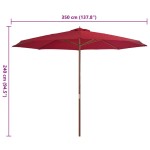 vidaXL Umbrelă de soare de exterior cu stâlp din lemn, vișiniu, 350 cm vidaXL Umbrelă de soare de exterior cu stâlp din lemn, vișiniu, 350 cm