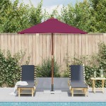 vidaXL Umbrelă de soare de exterior, stâlp lemn, 150x200 cm roșu bordo