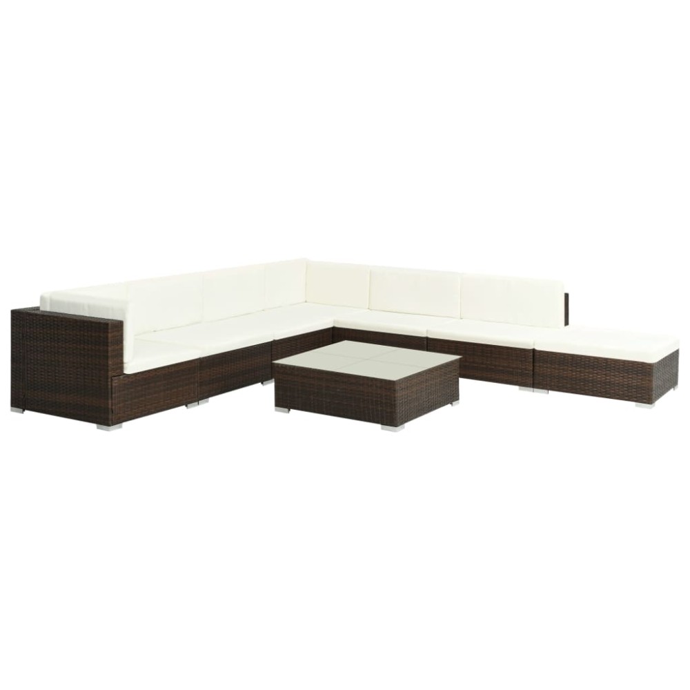 vidaXL Set mobilier de grădină cu perne, 8 piese, maro, poliratan