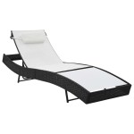 vidaXL Șezlong de plajă cu pernă, negru, poliratan vidaXL Șezlong de plajă cu pernă, negru, poliratan