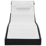 vidaXL Șezlong de plajă cu pernă, negru, poliratan vidaXL Șezlong de plajă cu pernă, negru, poliratan
