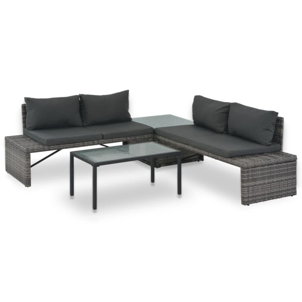 vidaXL Set mobilier de grădină cu perne, 3 piese, gri, poliratan