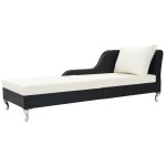 vidaXL Șezlong de plajă cu pernă, negru, poliratan vidaXL Șezlong de plajă cu pernă, negru, poliratan