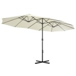 vidaXL Umbrelă soare exterior, stâlp aluminiu, nisipiu, 460 x 270 cm vidaXL Umbrelă soare exterior, stâlp aluminiu, nisipiu, 460 x 270 cm