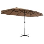 vidaXL Umbrelă soare exterior cu stâlp aluminiu gri taupe 460x270 cm vidaXL Umbrelă soare exterior cu stâlp aluminiu gri taupe 460x270 cm