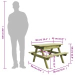 vidaXL Masă de picnic cu bănci de copii, 90x90x58 cm, lemn pin tratat