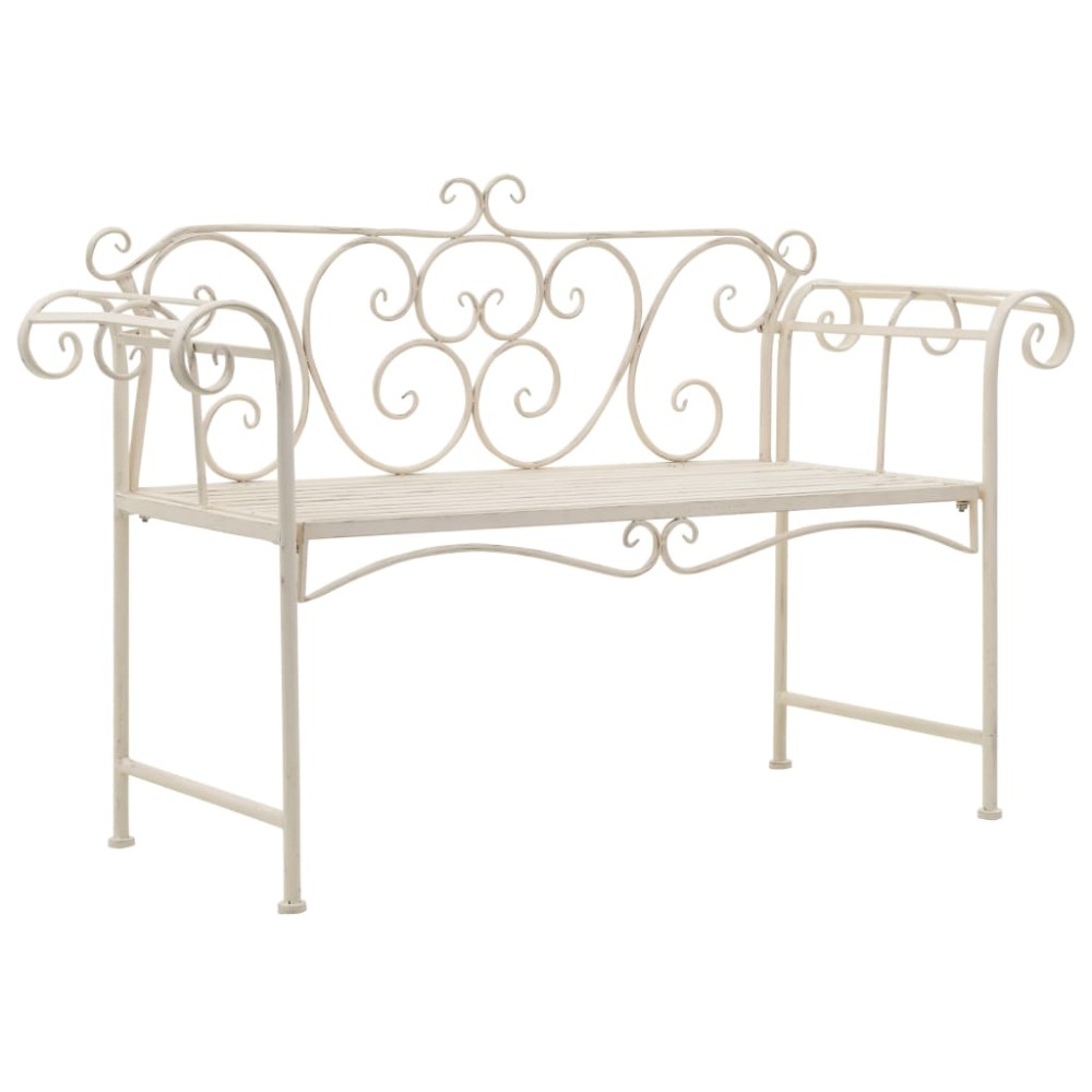 vidaXL Bancă de grădină, alb vintage, 132 cm, metal