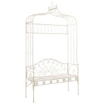 vidaXL Bancă de grădină, alb vintage, 122 cm, fier