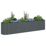 vidaXL Strat înălțat de grădină, gri, 400x80x81 cm, oțel galvanizat