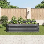 vidaXL Strat înălțat de grădină, gri, 320 x 80 x 81 cm oțel galvanizat
