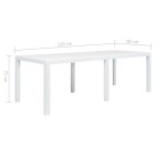 vidaXL Masă de grădină, albă, 220x90x72 cm, plastic, aspect ratan