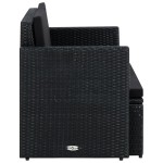 vidaXL Canapea de grădină cu 2 locuri, cu perne, negru, poliratan