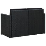 vidaXL Canapea de grădină cu 2 locuri, cu perne, negru, poliratan