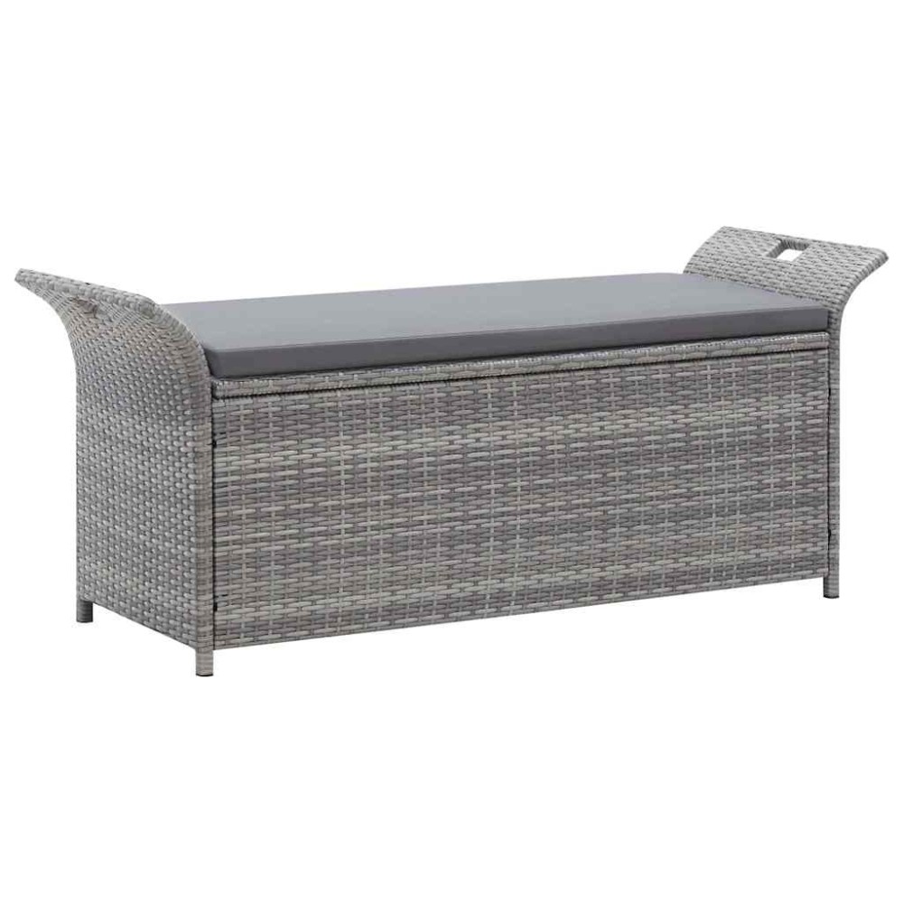 vidaXL Bancă de depozitare cu pernă, gri, 138 cm, poliratan