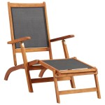 vidaXL Scaun șezlong de exterior, lemn masiv de acacia și textilenă vidaXL Scaun șezlong de exterior, lemn masiv de acacia și textilenă