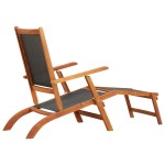 vidaXL Scaun șezlong de exterior, lemn masiv de acacia și textilenă vidaXL Scaun șezlong de exterior, lemn masiv de acacia și textilenă