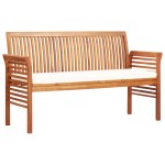 vidaXL Bancă grădină cu 3 locuri &amp; pernă, 150 cm, lemn masiv acacia