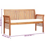 vidaXL Bancă grădină cu 3 locuri &amp; pernă, 150 cm, lemn masiv acacia