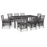 vidaXL Set mobilier de grădină, 9 piese, gri, poliratan vidaXL Set mobilier de grădină, 9 piese, gri, poliratan