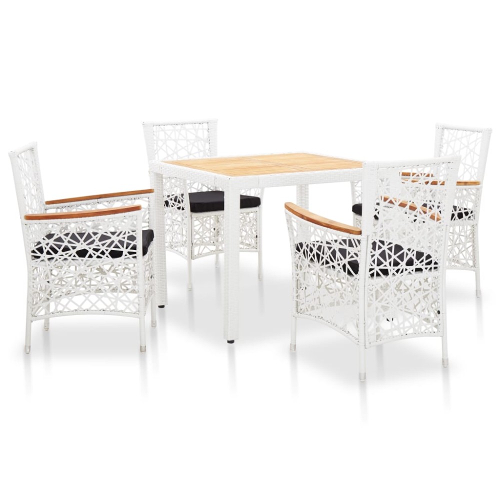 vidaXL Set mobilier de grădină, 5 piese, alb, poliratan