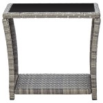 vidaXL Măsuță de cafea, gri, 45 x 45 x 40 cm, poliratan și sticlă vidaXL Măsuță de cafea, gri, 45 x 45 x 40 cm, poliratan și sticlă