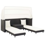 vidaXL Canapea extensibilă cu 3 locuri, cu acoperiș, negru, poliratan vidaXL Canapea extensibilă cu 3 locuri, cu acoperiș, negru, poliratan